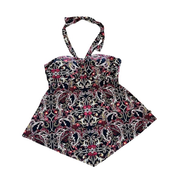 La Vie en Rose Aqua Paisley Swim Tankini top halter handkerchief hem boho medium - Picture 1 of 10